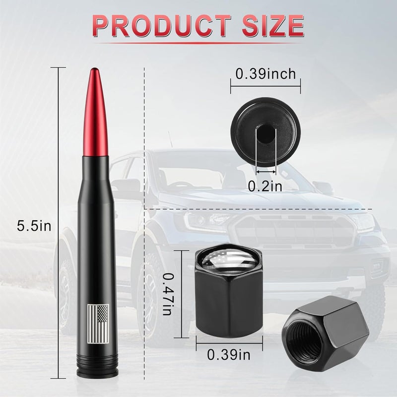 BJSIA American Flag Car Antenna for Truck with Valve Stem Caps - Universal Compatible with Ford, Dodge, Chevrolet, GMC, Jeep, Toyota Truck Car Accessories, Heavy Duty Pickup Trucks Accessories - Red - Image 2